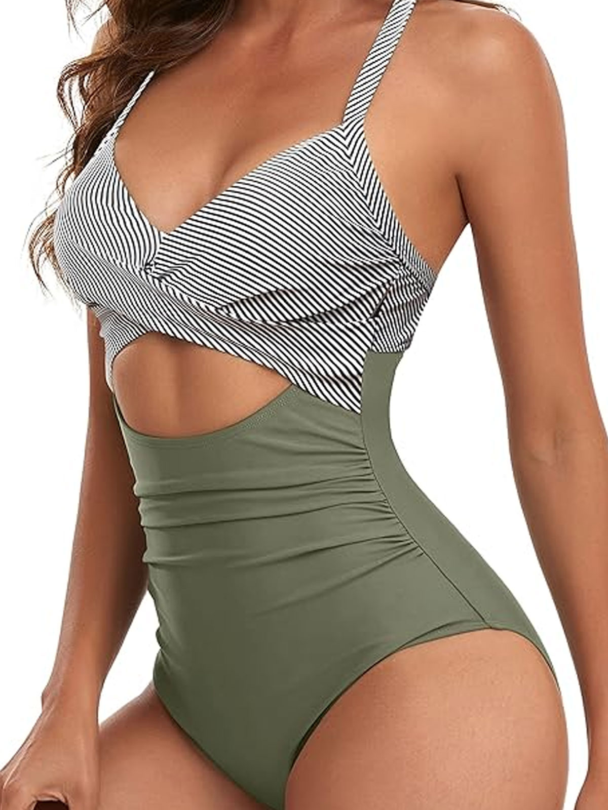One Piece Swimsuits Tummy Control Cutout High Waisted Bathing Suit Wrap Tie Back-Curvy-Faja