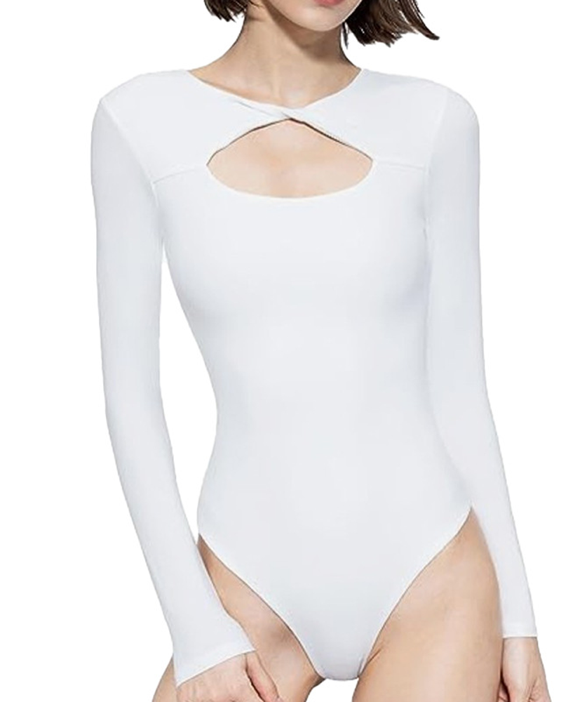 Round Neck Hollowed-Out Slim Bodysuit
