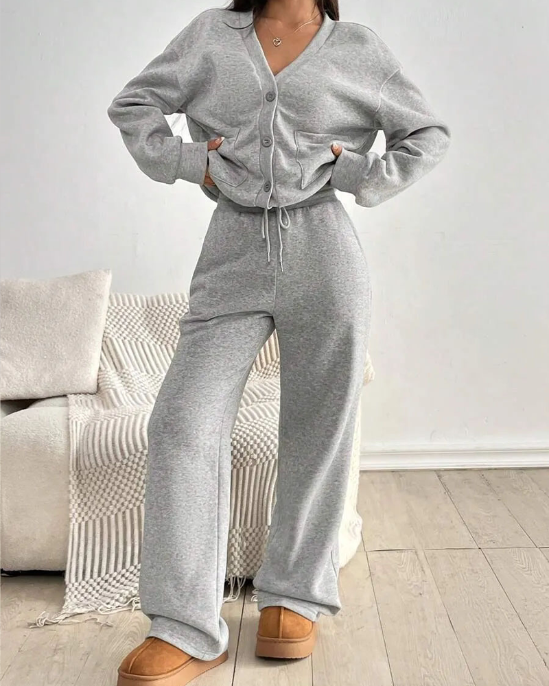 Simple Cardigan Casual Trousers Set