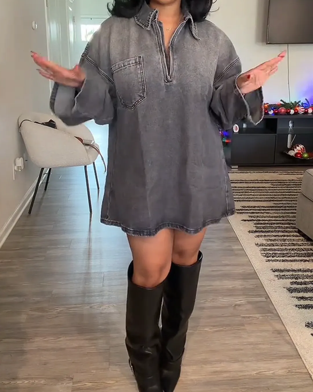 Stylish Collared Loose Denim Dress