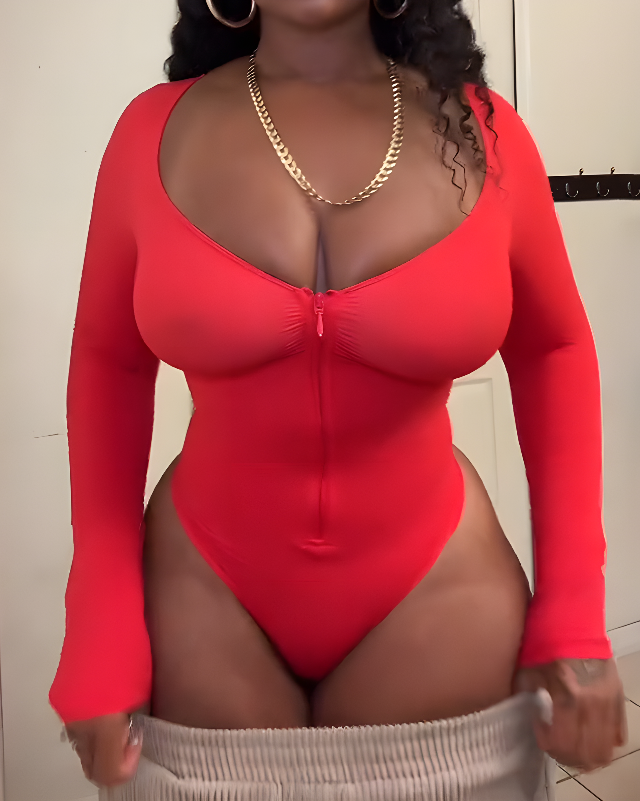 Front Zipper Seamless Slimming Long Sleeve Thong Bodysuit-Curvy-Faja