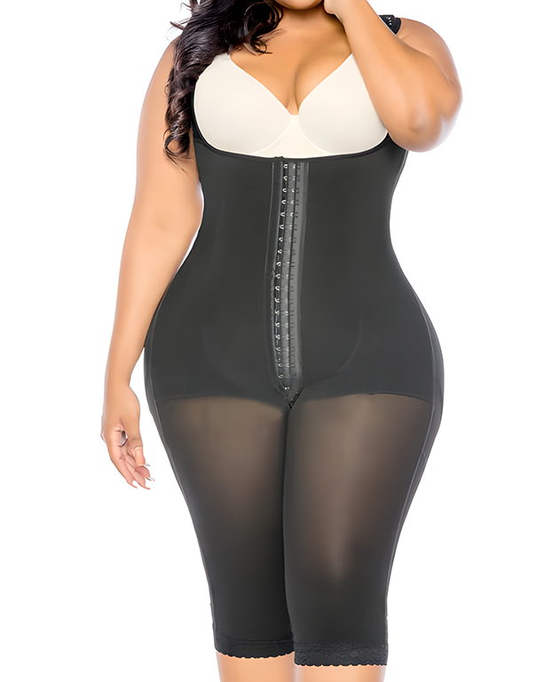 Front Zip Midi-Length Sleeveless Full Body Shaper-Curvy-Faja