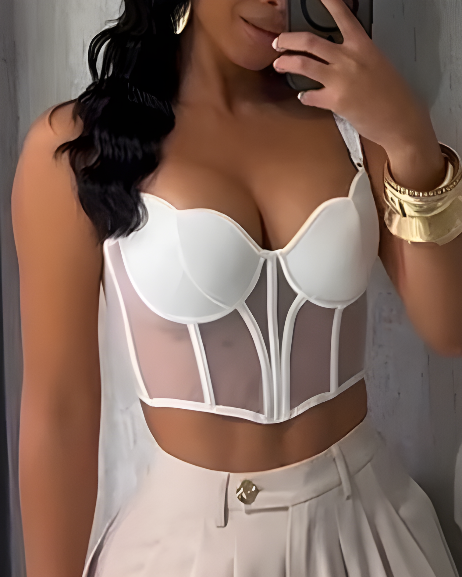Sheer Mesh Push-Up Corset Top（Pre-Sale）