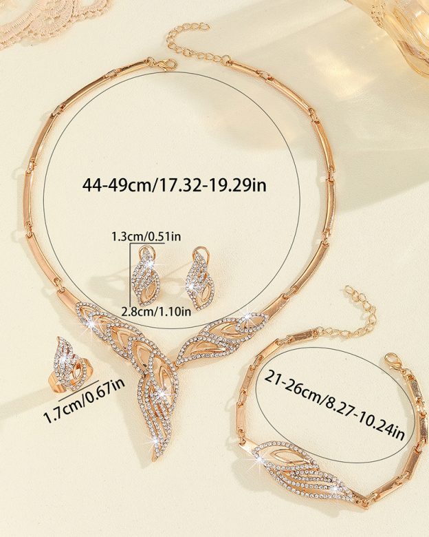 Diamond-Encrusted Golden Leaf Jewellery Four-Piece-Curvy-Faja