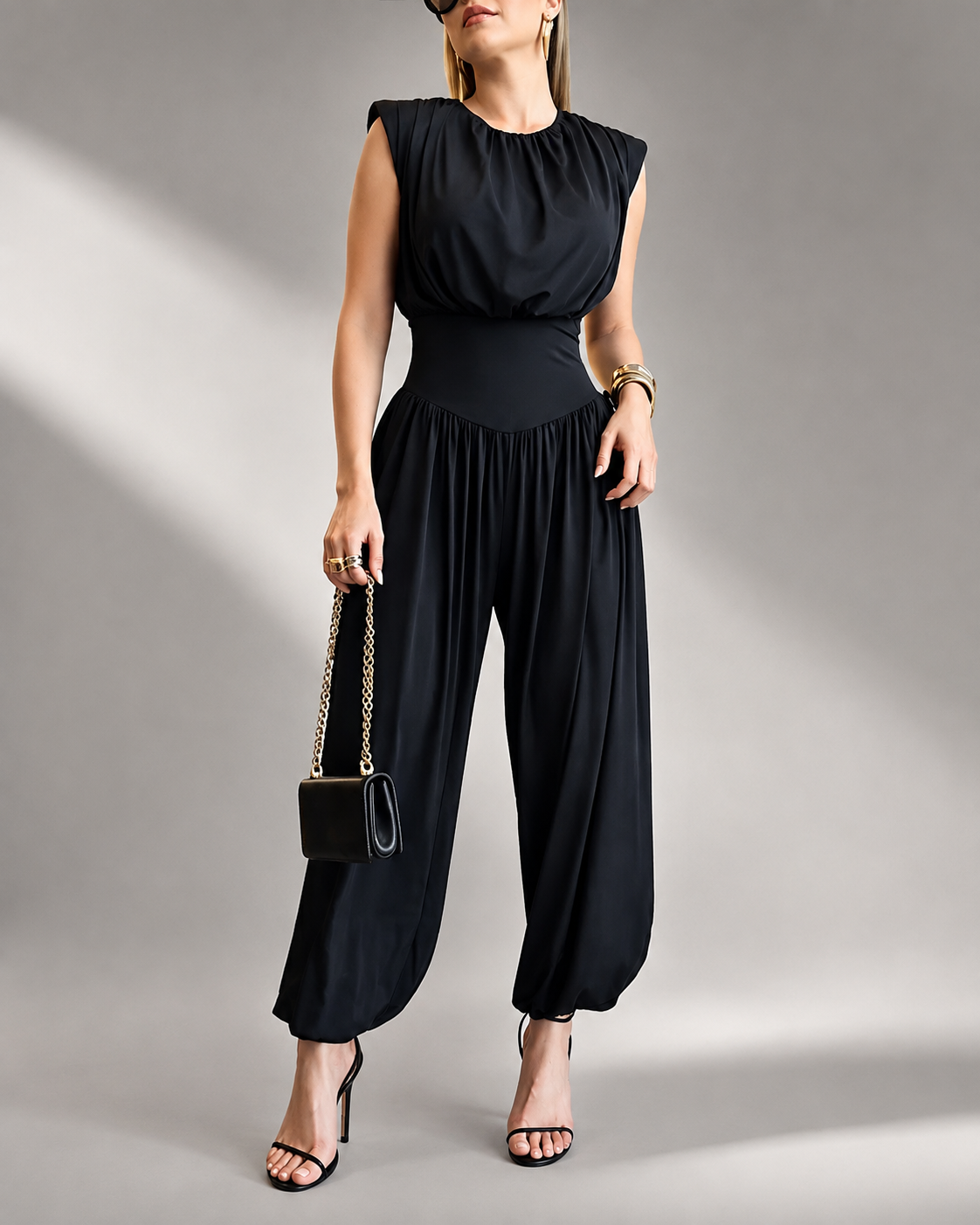 Sleeveless Waist Cincher Side Slit Back Cutout Jumpsuit