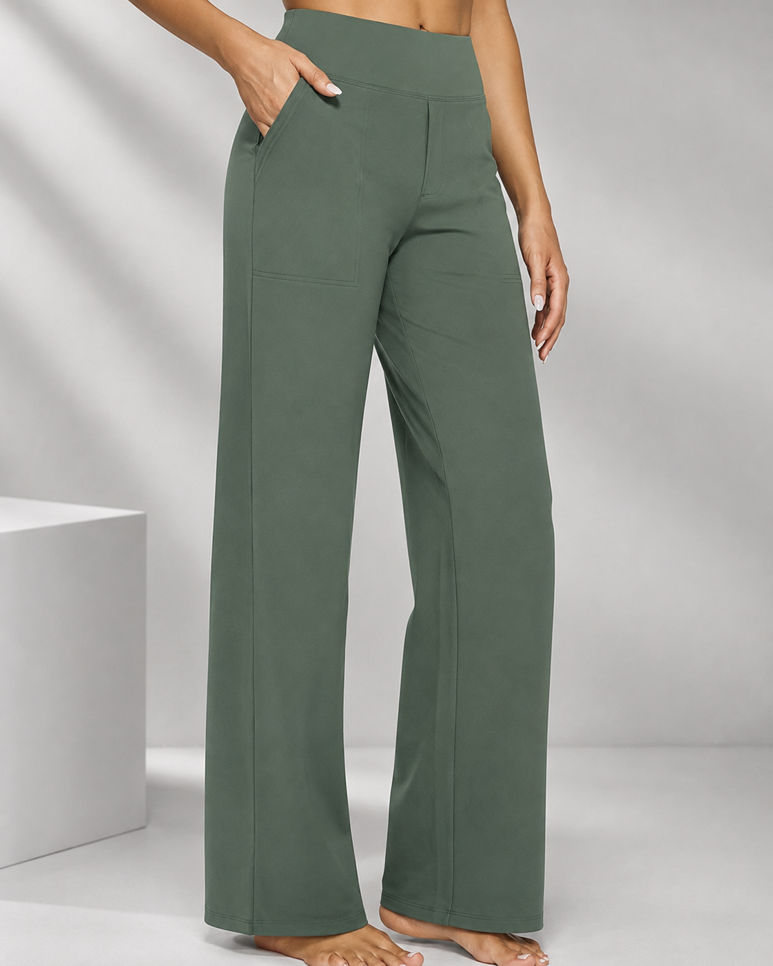 Casual High-Waisted Straight-Leg Yoga Pants with Loose Pockets | Comfort Fit