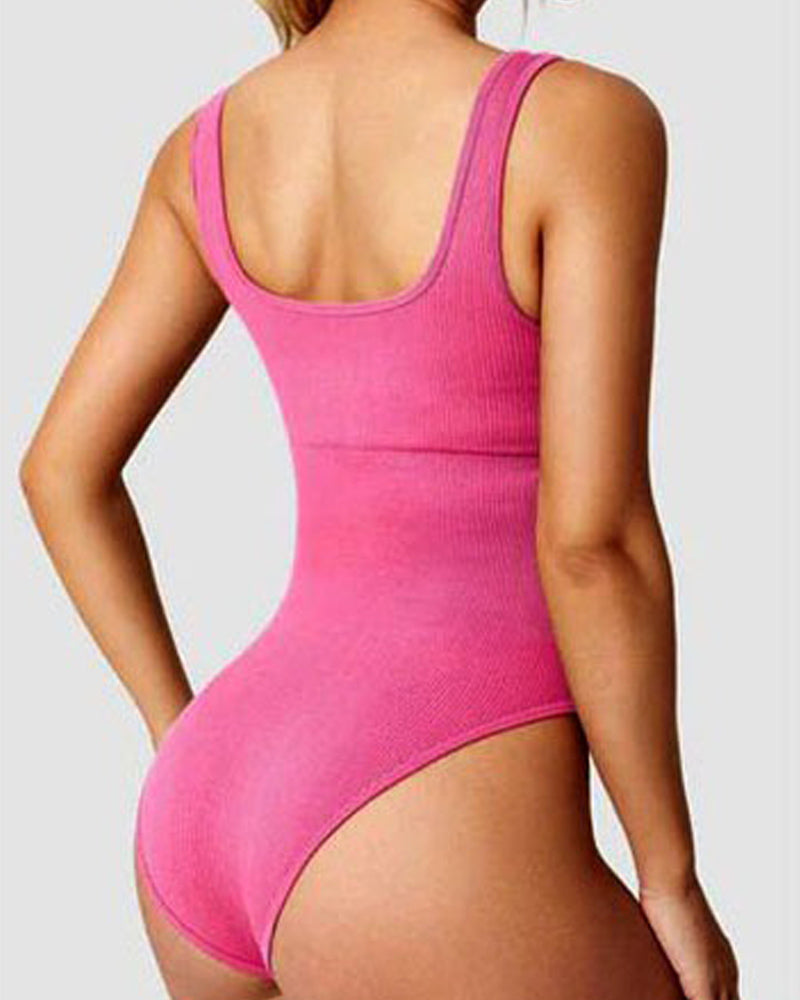 Women's Bodysuits Sexy Ribbed Square Neck Sleeveless Tank Tops Bodysuits