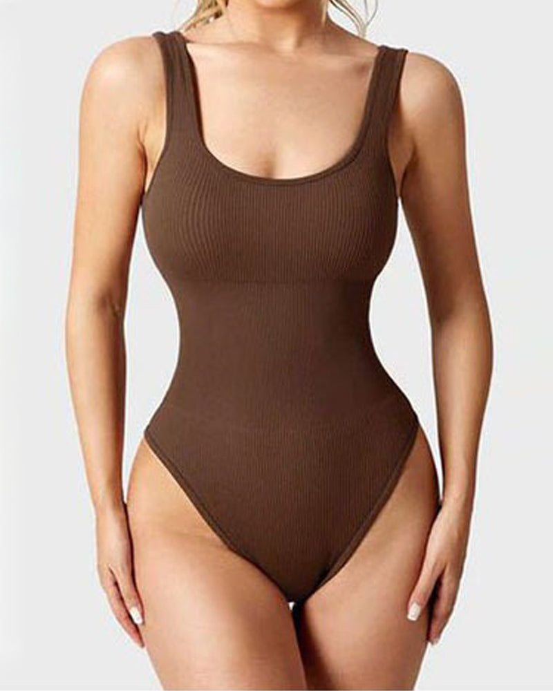 Women's Bodysuits Sexy Ribbed Square Neck Sleeveless Tank Tops Bodysuits