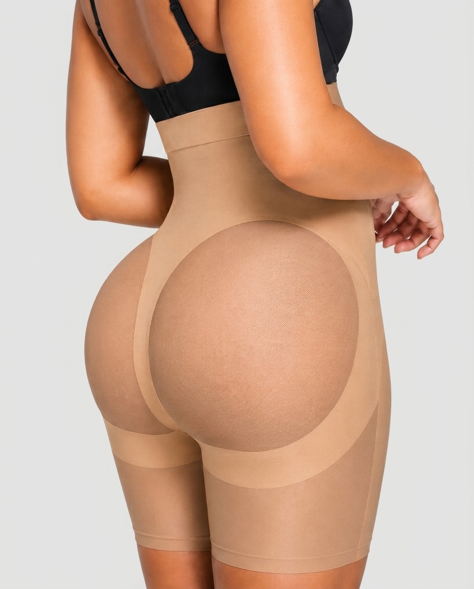 High Waist Mid-Thigh Breathable Mesh Shapewear Shorts, All Day Wear Butt Lifting Shaper