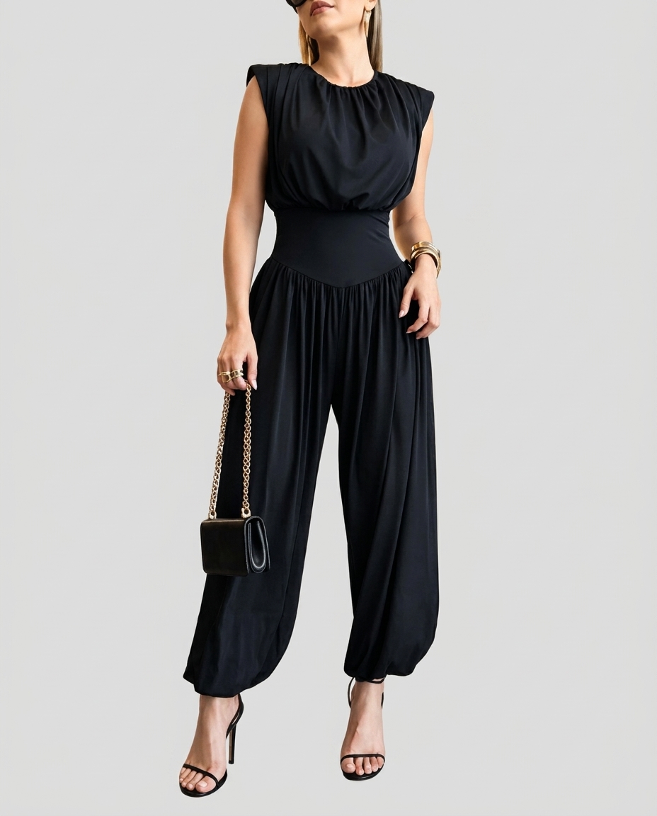 Sleeveless Waist Cincher Side Slit Back Cutout Jumpsuit