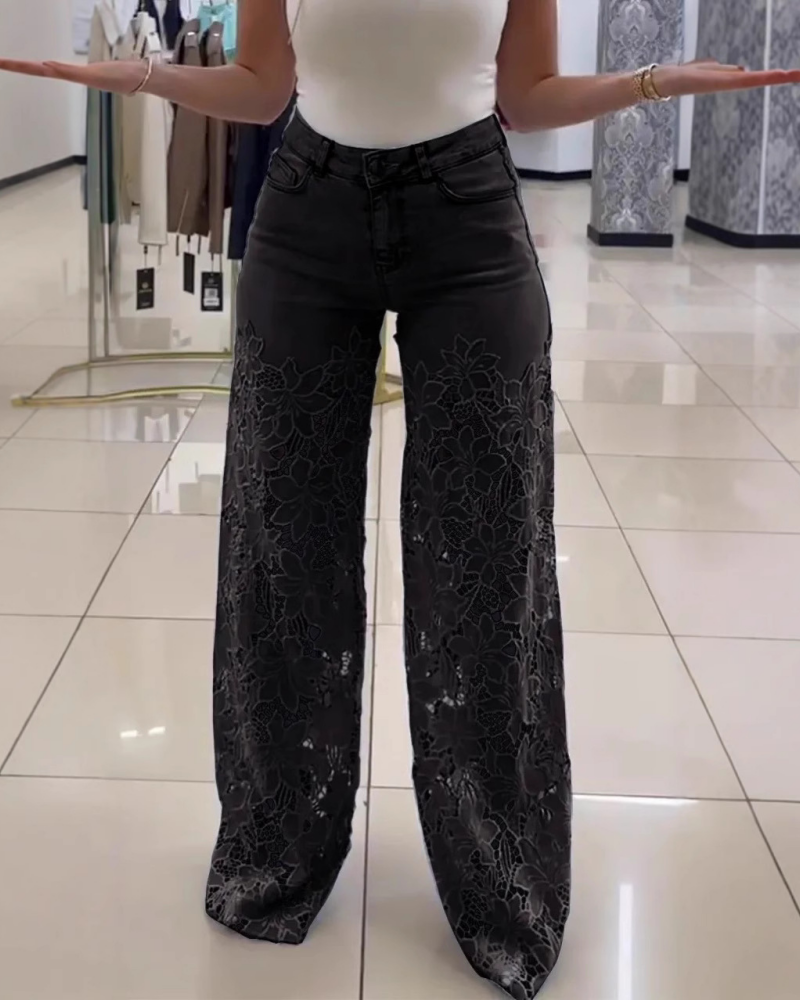 Laced Baby Blue Jeans-Curvy-Faja