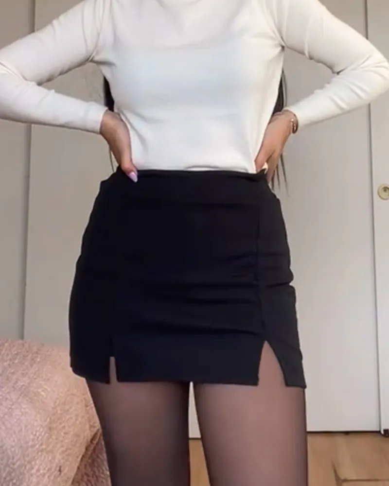 Plaid Front Slit Shorts Skirt