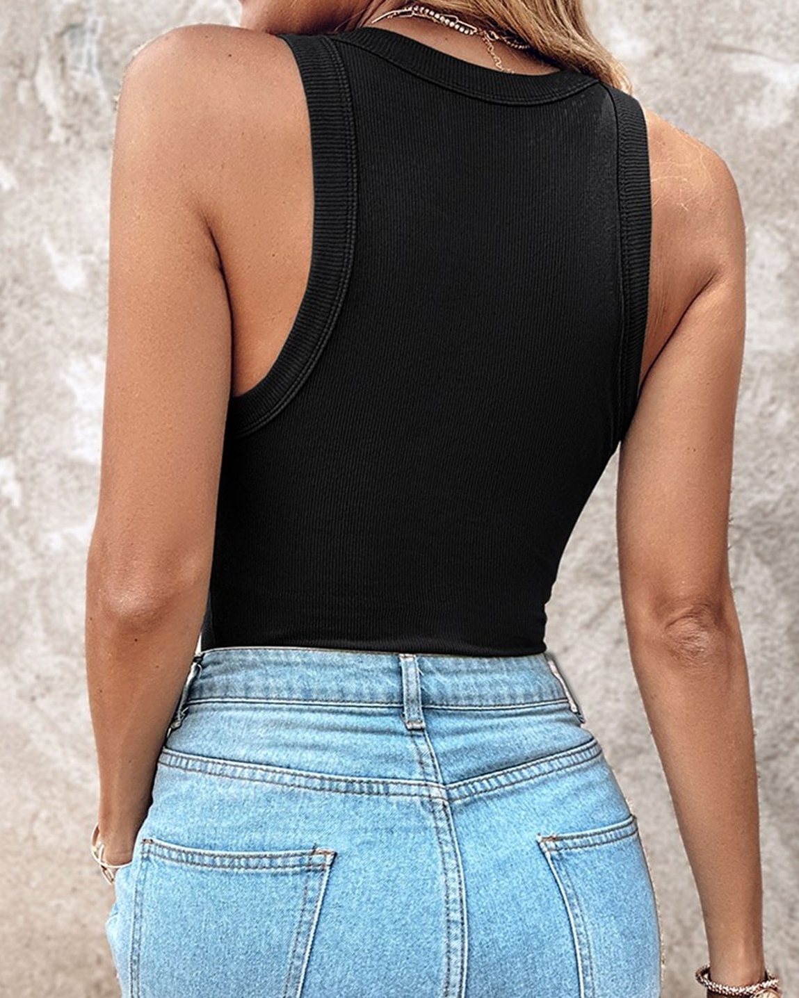 Round Neck Built-in Bra Ribbed Tank Top