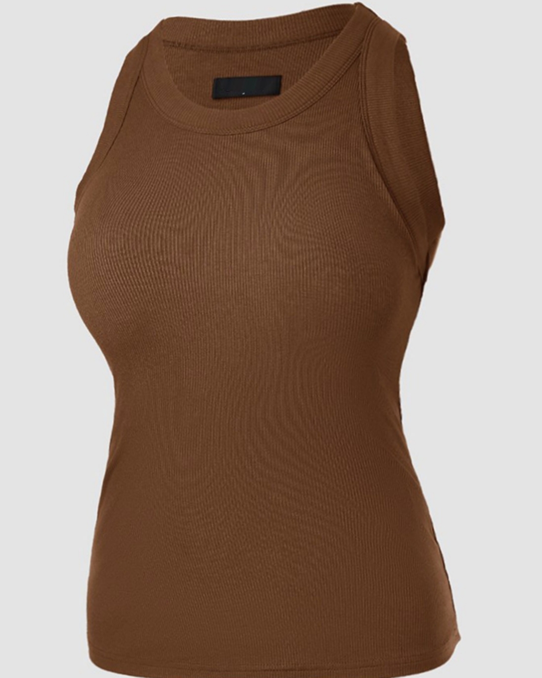 Round Neck Built-in Bra Ribbed Tank Top