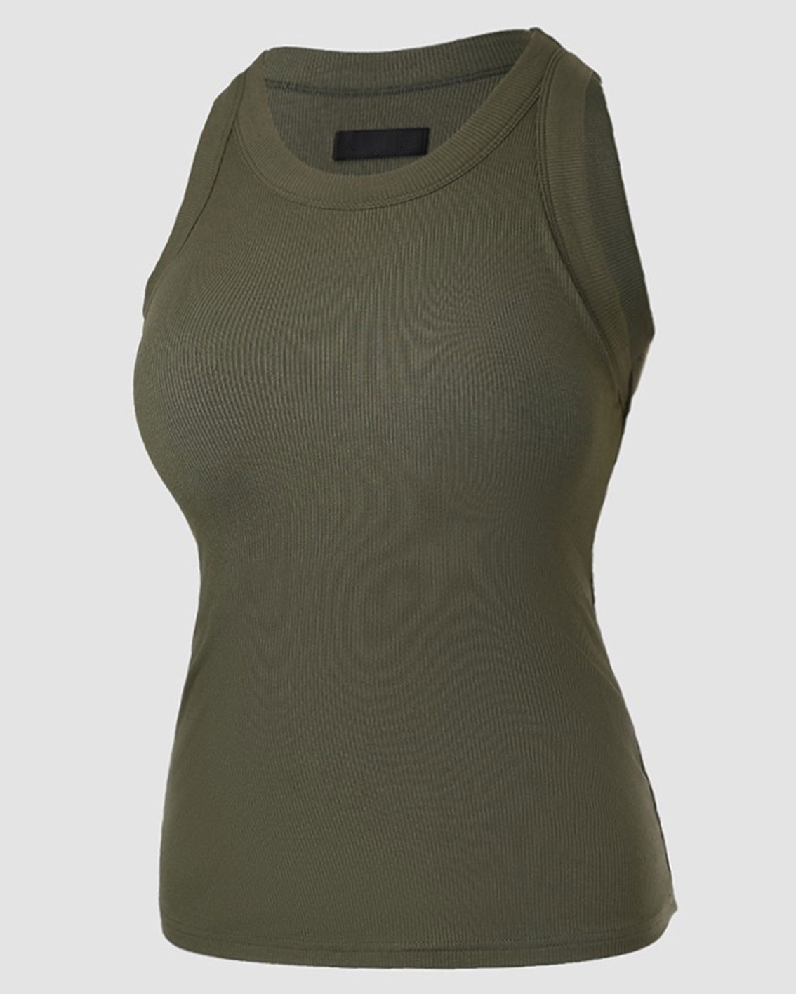 Round Neck Built-in Bra Ribbed Tank Top