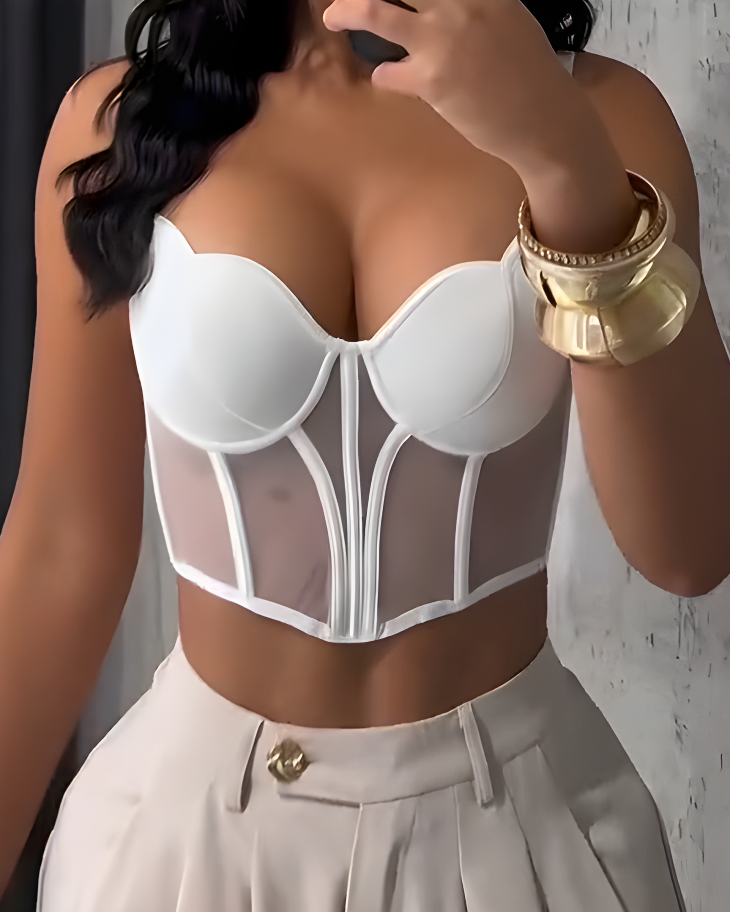 Sheer Mesh Push-Up Corset Top（Pre-Sale）