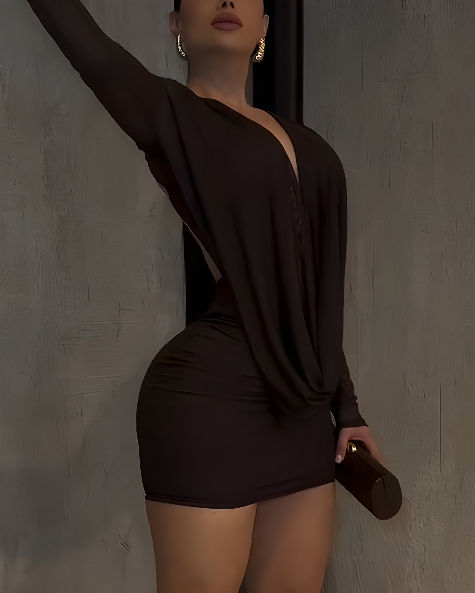 Sexy V-Neck Mesh Backless Bodycon Mini Dress