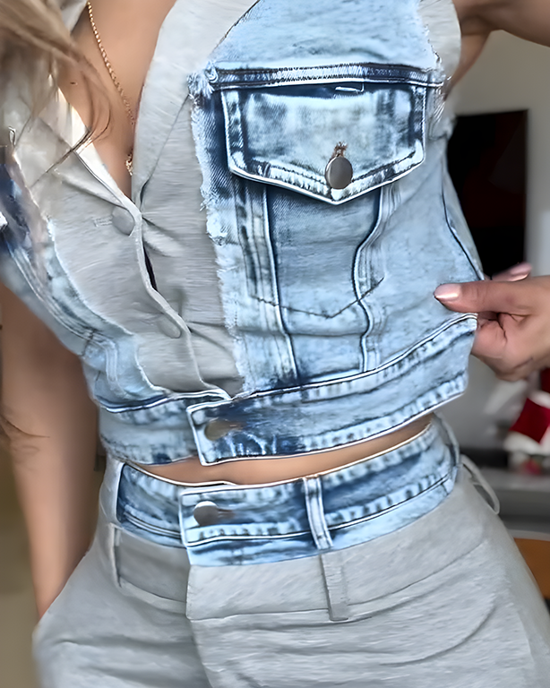 Women's Sleeveless Slim Fit Wide Leg 2-Piece Set-Curvy-Faja