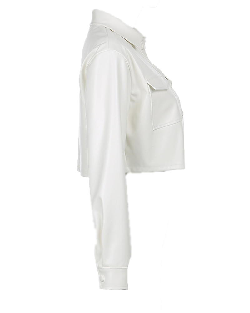 Long-Sleeved PU Leather Jacket Short Coat