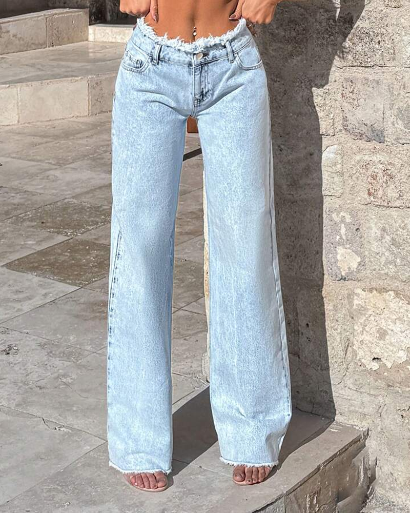 High-Waisted Draping Straight-Leg Jeans