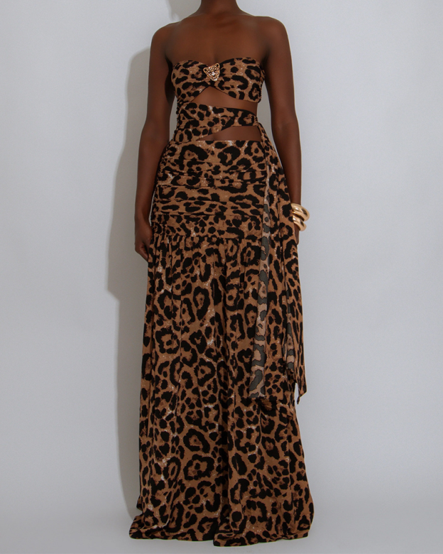 Sexy Leopard Print Strapless Backless Dress