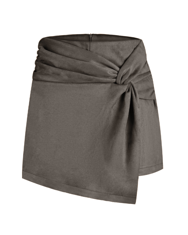 Women's Pleated Asymmetrical Suede Mini Skirt