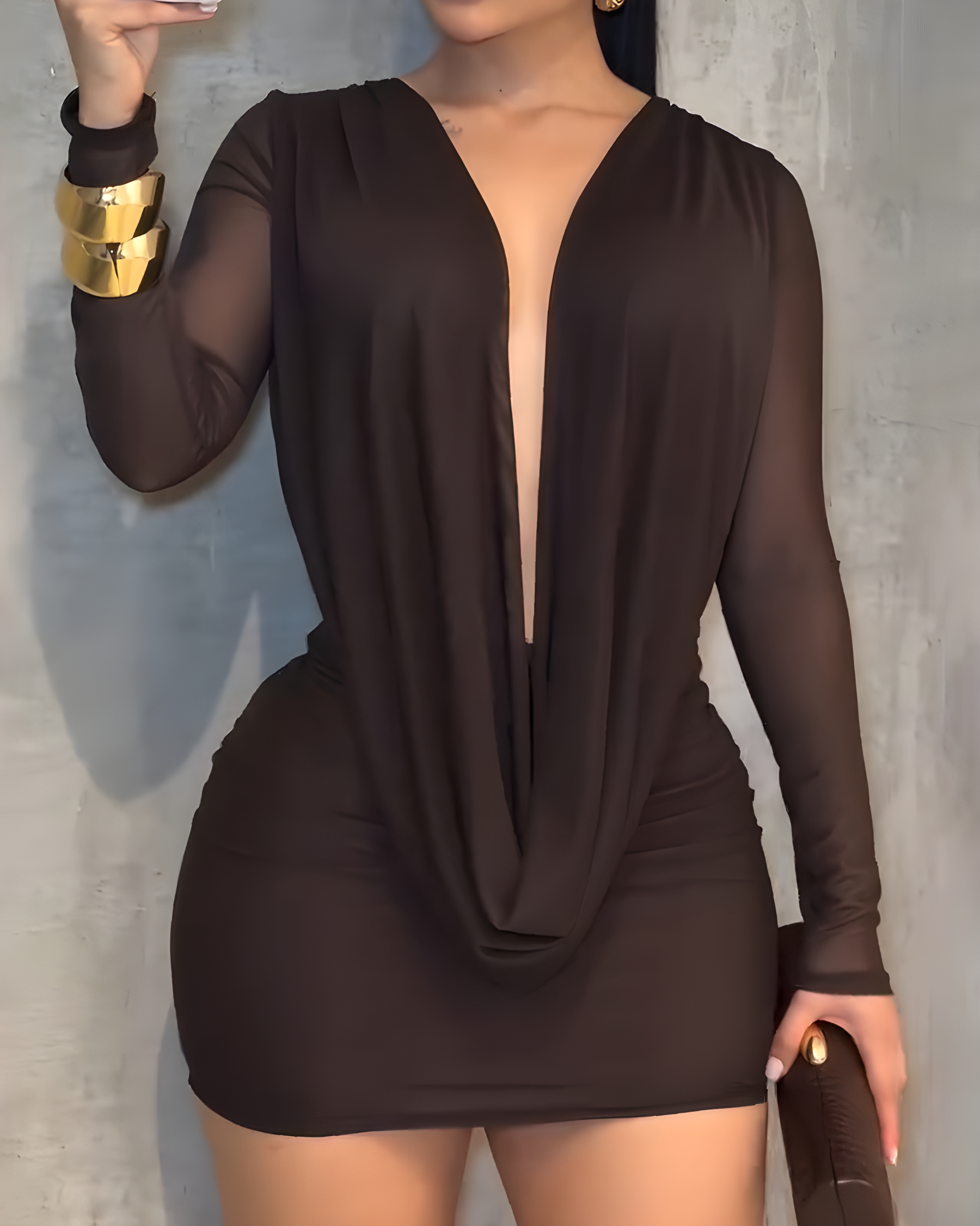 Sexy V-Neck Mesh Backless Bodycon Mini Dress