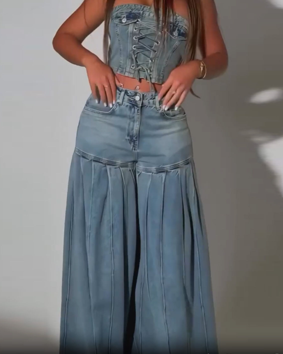 CURVY-FAJA Reloj de arena Denim Culottes and Vest Set