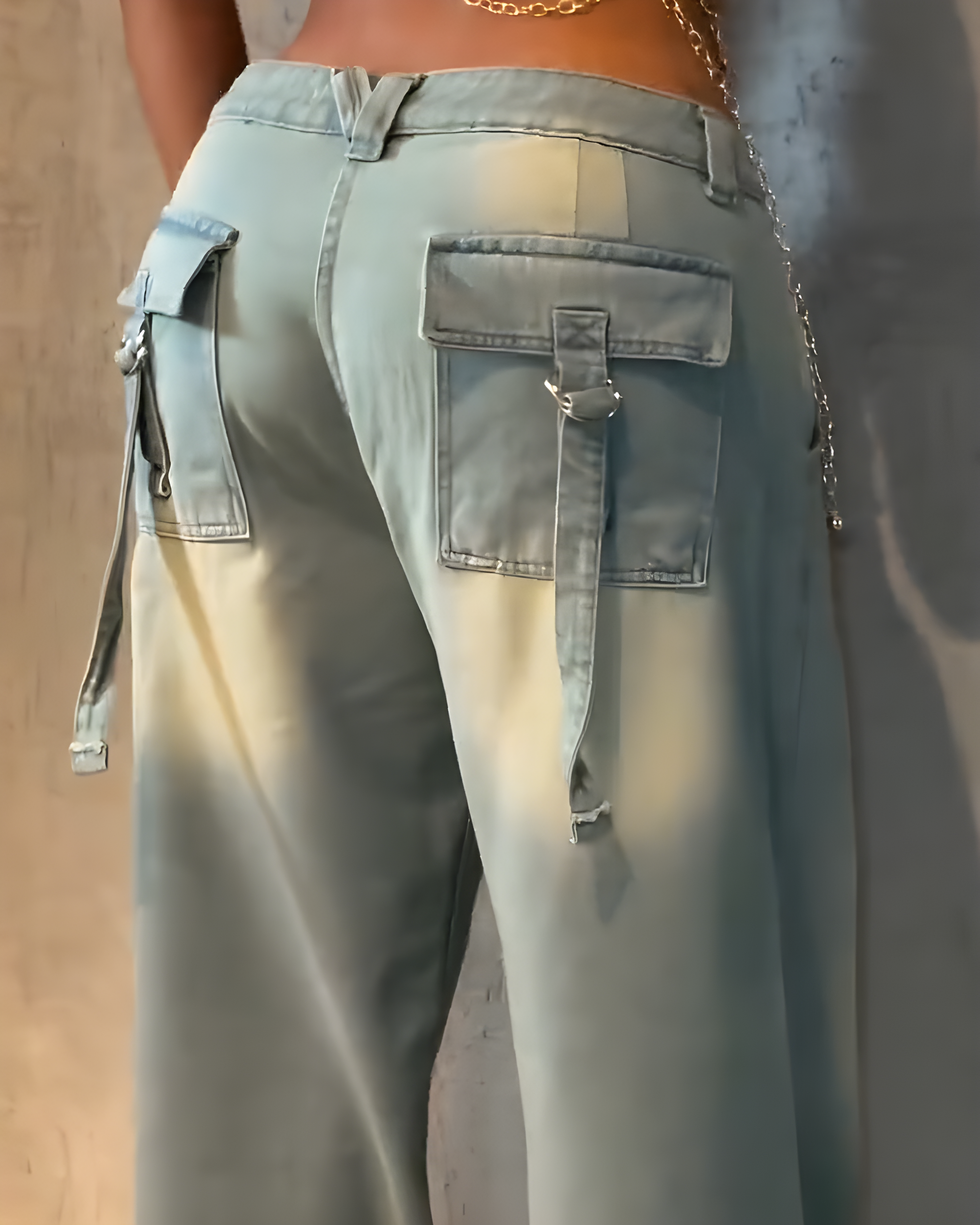 Fashionable Slim Cargo Style Wide-Leg Denim Jeans（Pre-Sale)