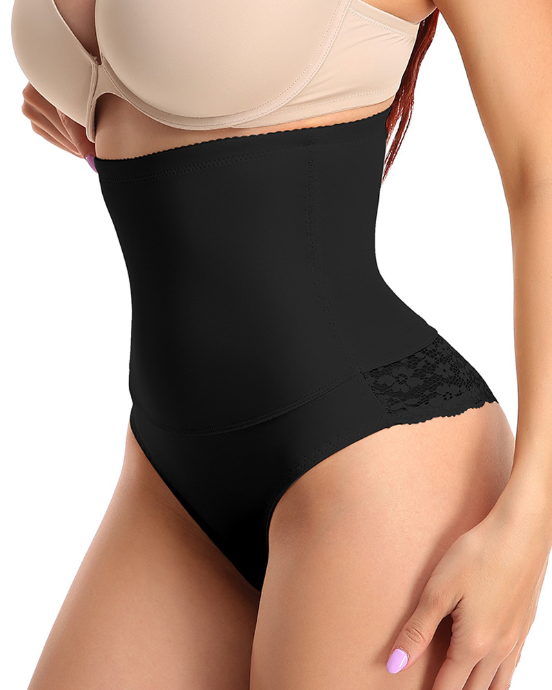 Lace High Waist Tummy Shaping Panties-Curvy-Faja