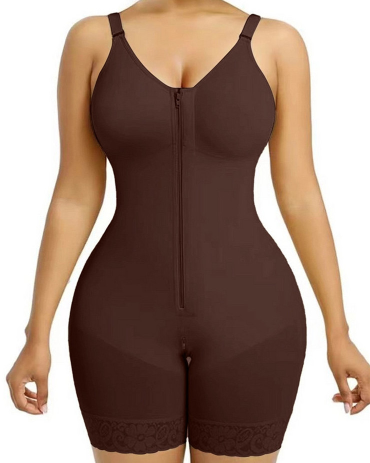 Breathable Leg Fabric Patchwork Bust Shaping Bodysuit