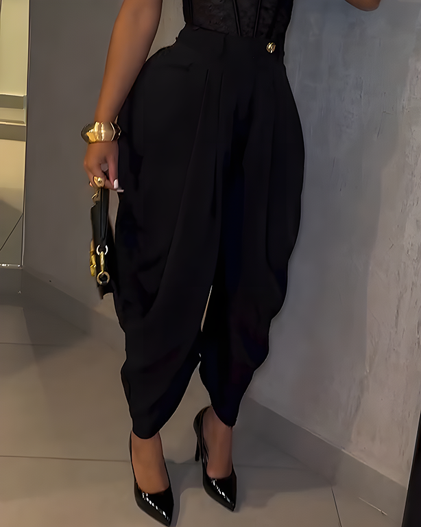 High Waist Loose Ruched Irregular Casual Pants