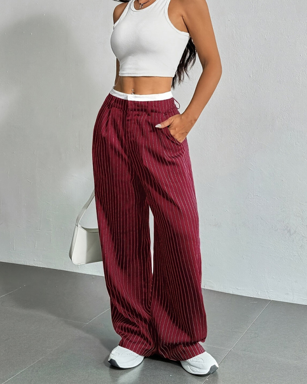 Simple Drape Loose Straight Pants-Curvy-Faja