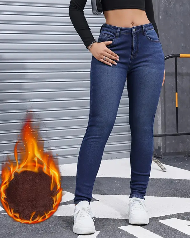 Fleece-Lined Stretch Skinny Jeans-Curvy-Faja