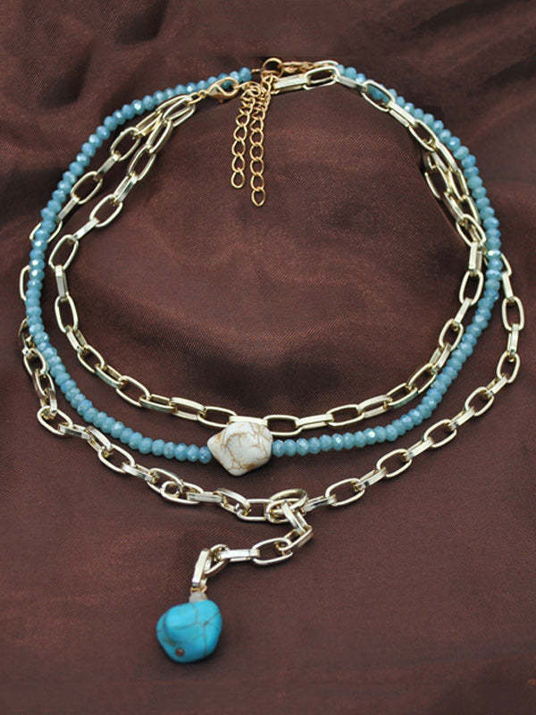 Gold Punk Bohemian Beads Multilayer Necklace-Curvy-Faja