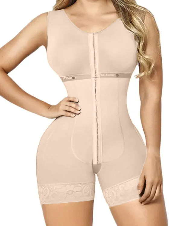 Full Abdomen Control Bodysuit With Hook-eye Open Crotch Body Shaper Postpartum Recovery Fajas
