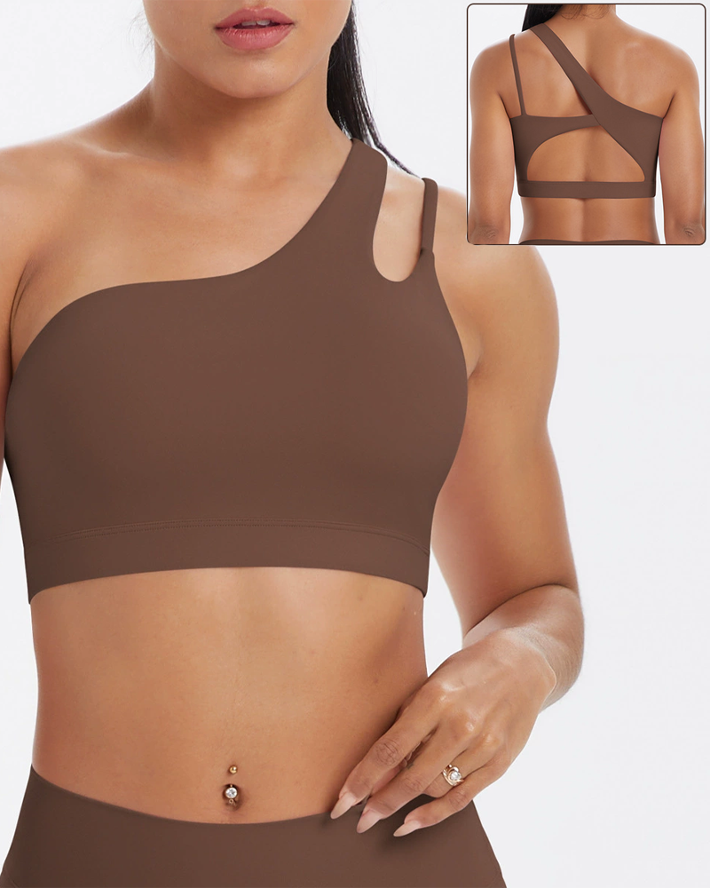 Asymmetrical One-Shoulder Backless Sports Bra-Curvy-Faja
