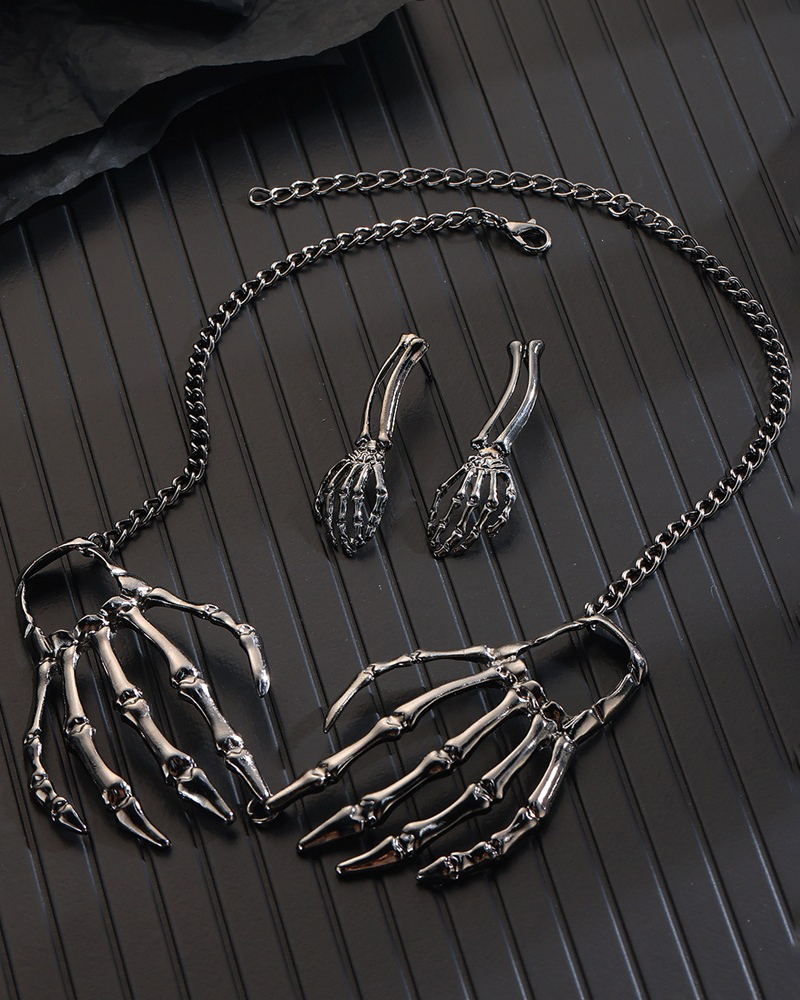 Skeleton Hand Pendant Necklace Set-Curvy-Faja