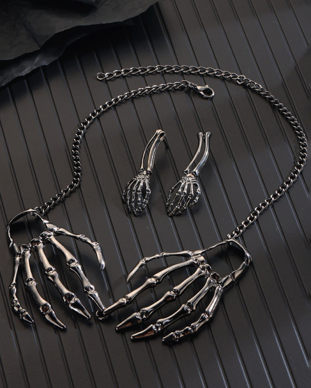 Skeleton Hand Pendant Necklace Set-Curvy-Faja