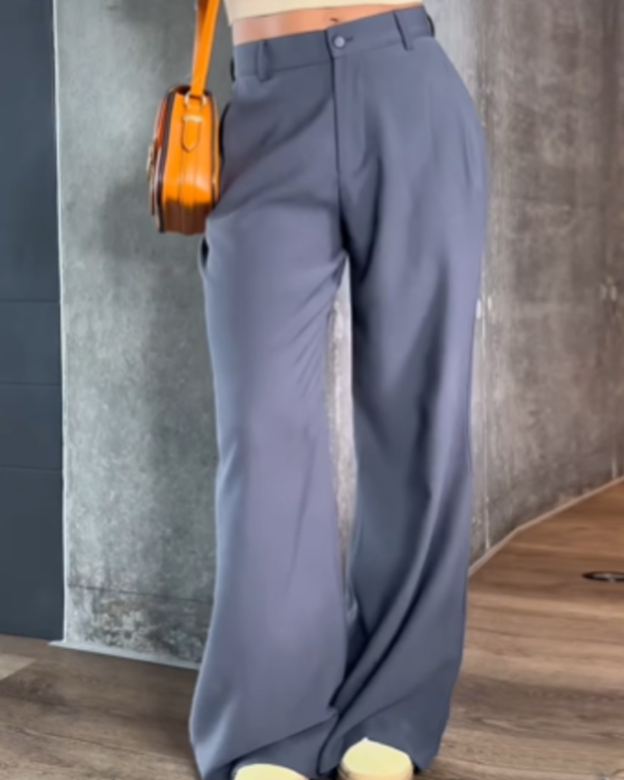 High-Waisted  Draping  Casual  Floor-Length Straight Fit Pants