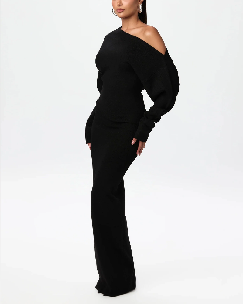 Off-Shoulder Long-Sleeved Slim-Fit Elegant And Gorgeous Sweater Dress