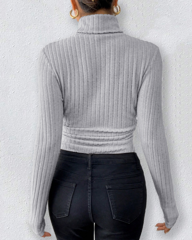 Knitted Long Sleeved Turtleneck Slim Fit Bodysuit