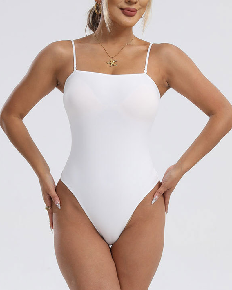 Square Neck Thin Strap High Waist Shaping Bodysuit