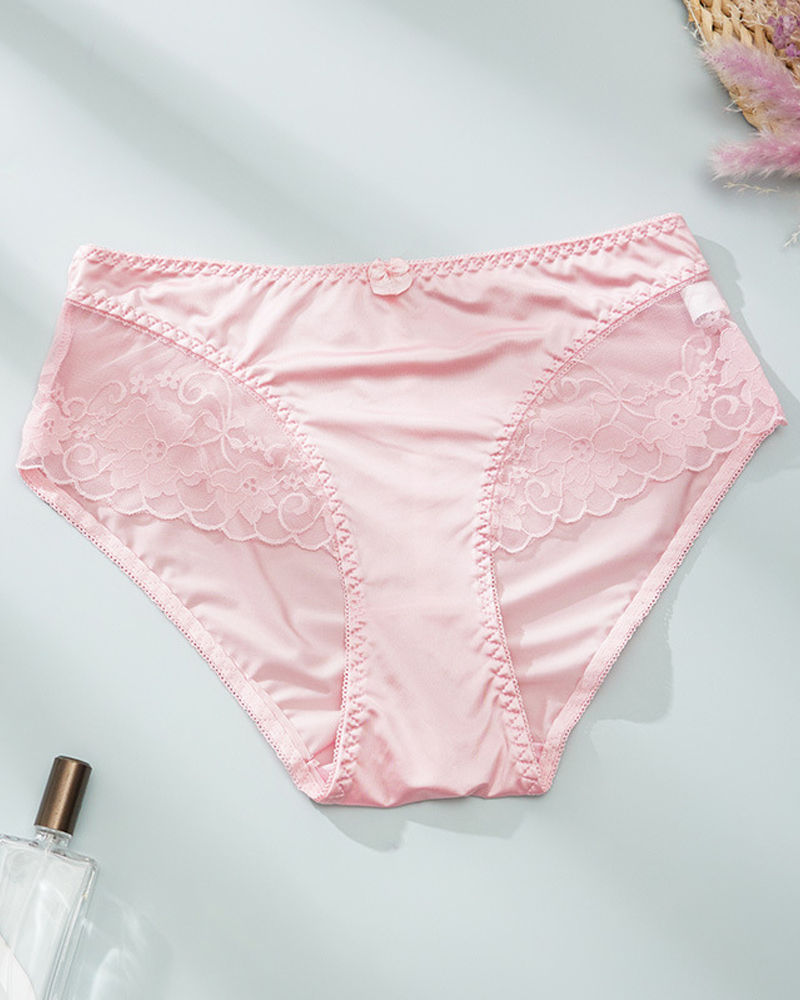 Elegant Satin Peach-Shaped Lace Bow Thong