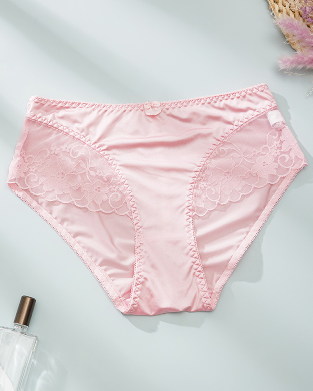 Elegant Satin Peach-Shaped Lace Bow Thong