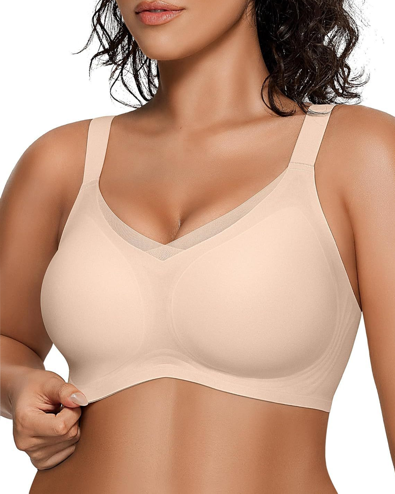 Wire-Free Jelly V-Neck Cross Mesh Bra For Valentine's Day