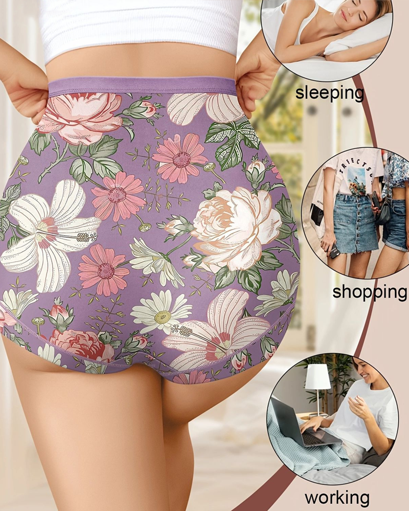 Printed High Waist Tummy Control Breathable Comfortable Underwear