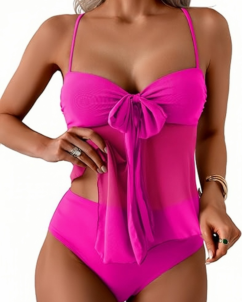 Tummy Control Mesh High Waist Tankini 2-Piece Swimsuit