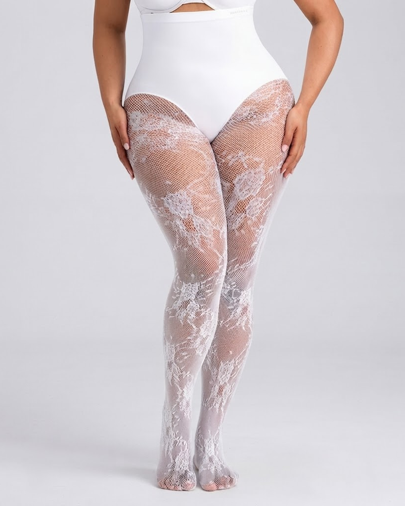 High‑Waist Floral Lace Shaping Tights