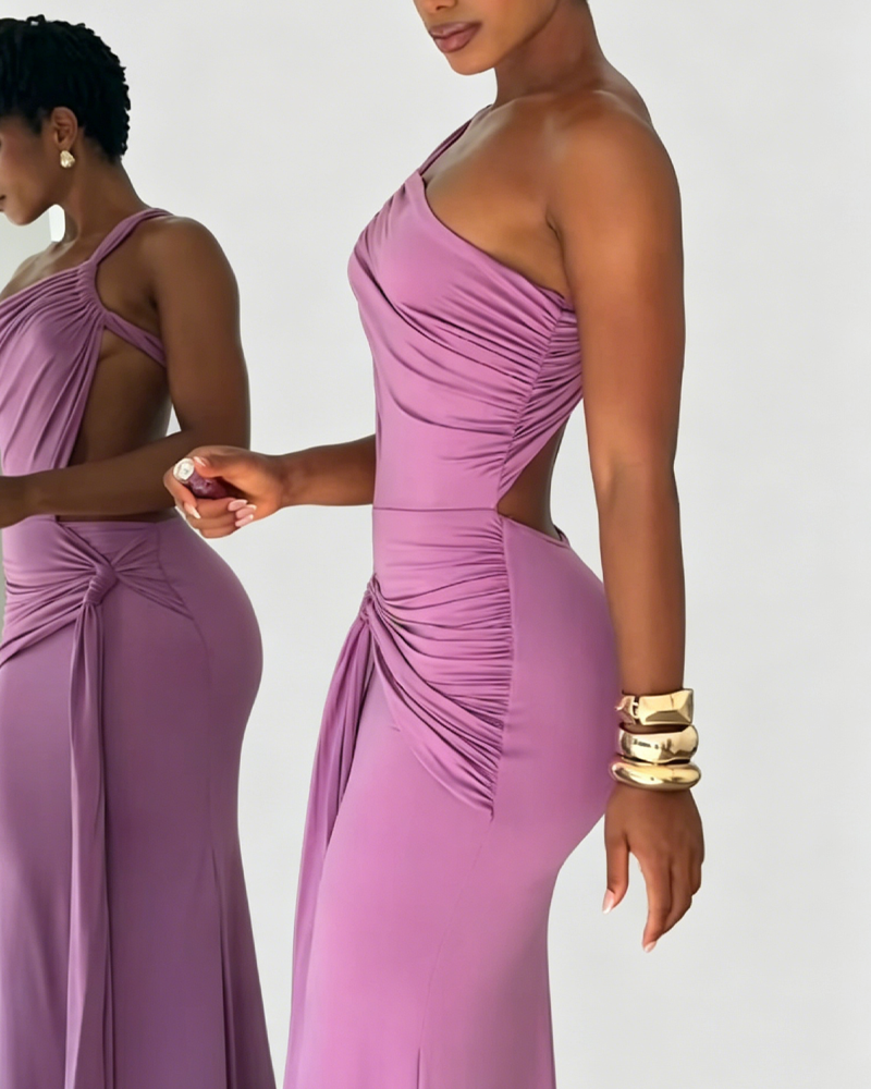 One-Shoulder Cutout Ruched Backless Mermaid Maxi Dress（Pre-Sale）